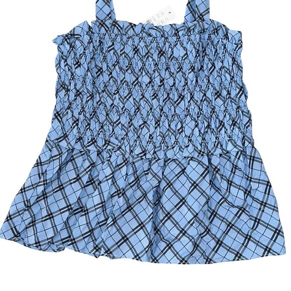 NWT J. Crew Blue Mist Navy Textured Plaid Smocked Tank - SIZE MEDIUM - Picture 3 of 7
